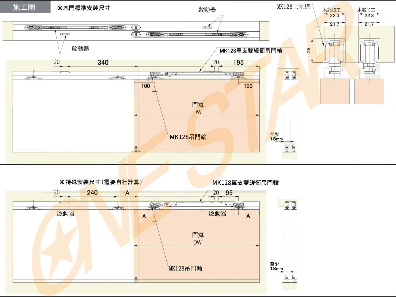 日本 MURAKOSHI MK128 超薄型雙向緩衝拉門五金-8